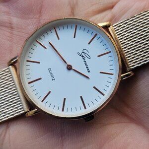 Geneva Ladies Wristwatch Rose gold Tone Mesh Metal Strap Analog Quartz Watch